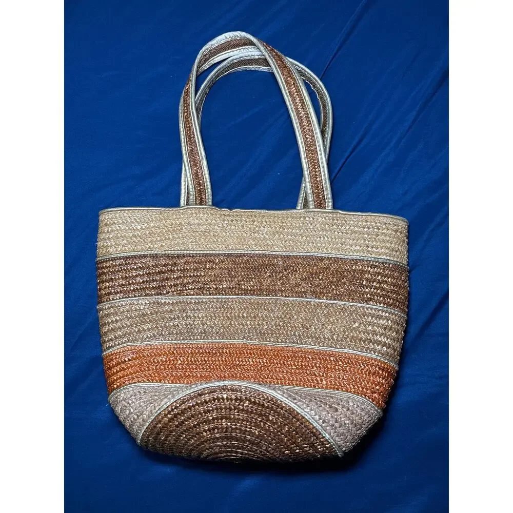 Womens wicker purse striped tote grandmacore artsy‎ bohemian boho chic classic